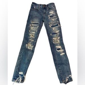 American eagle Hi-Rise Jegging next level stretch distressed Sz 00 short 26” ins